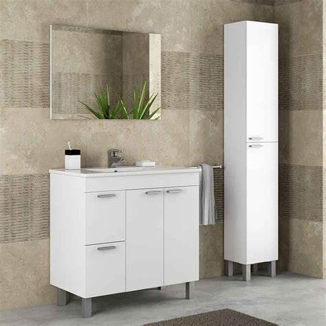 Mueble Para Baño Con Lavamanos Columna Blanco Brillo Incluye Lavabo