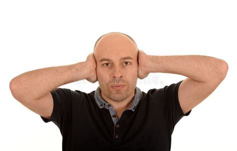 Bald Man Covering Ears Stock Image Image Of Caucasian 38352405
