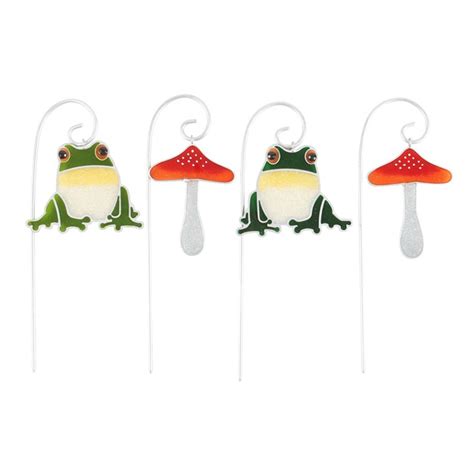 Set Of 12 Frog And Toadstool Suncatcher Stakes In Display Something