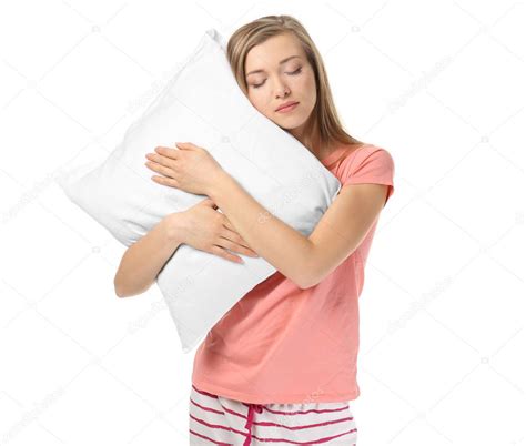 Young Sleepy Woman With Pillow — Stock Photo © Belchonock 148795821