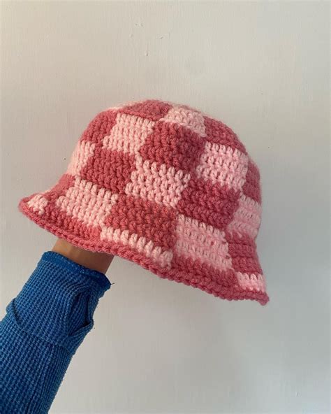 Crochet Checkered Bucket Hat Etsy