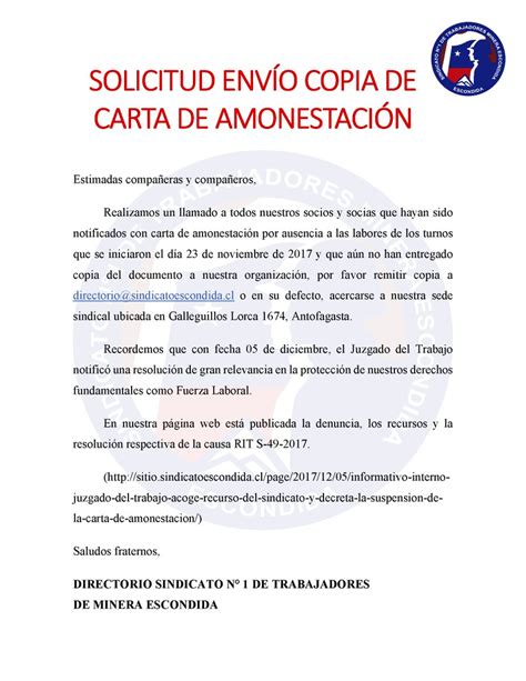 Modelo De Carta De Amonestacion Por Incumplimiento De Trabajo Chile