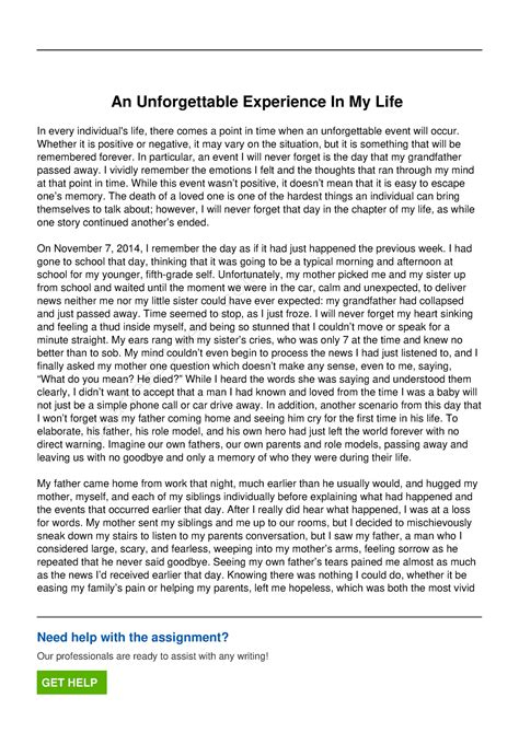 🌈 Memorable Experience Essay Example My Most Memorable Art Experience