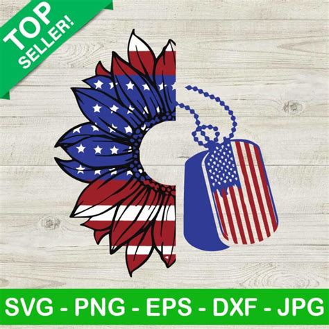 Sunflower Memorial Day Svg Sunflower American Flag Dog Tag Svg 4th Of