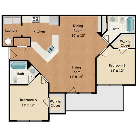 2 Bedroom 2 Bathroom Floorplan 972 1028 Sq Ft At Millennium Apartments