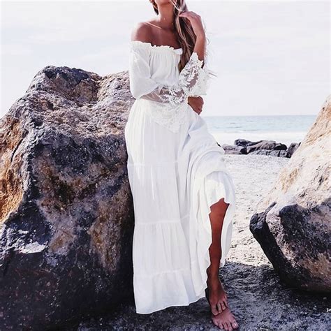 New Arrival Summer Chiffon Lace Sleeve Beach Dress Classical White Off