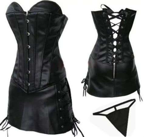 Black Red Faux Leather Corset Dress Bustier Corset Top Sexy Gothic Vamp