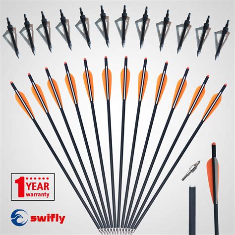 Swifly 12pcs 2022 Inch Crossbow Bolts Orange Carbon Crossbow Arrows