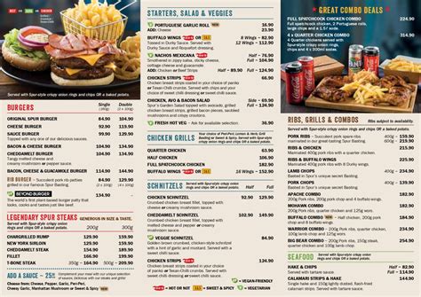 Spur Takeaway Menu And Grill And Go Menu Prices