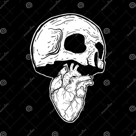 Vector Illustration Of A Black And White Skull Heart Stock Vector