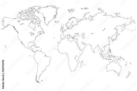 Fototapeta Wektorowa Mapa świata Wydrukowana Czarnym Tuszem Na Białym
