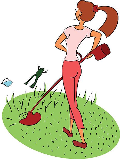 Woman With Lawn Mower Illustrations Royalty Free Vector Graphics