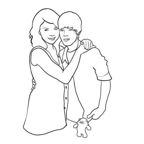 Justin Bieber And Selena Gomez Coloring Page Download Print Or