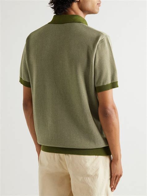 Mr P Honeycomb Knit Organic Cotton Polo Shirt Green Mr P