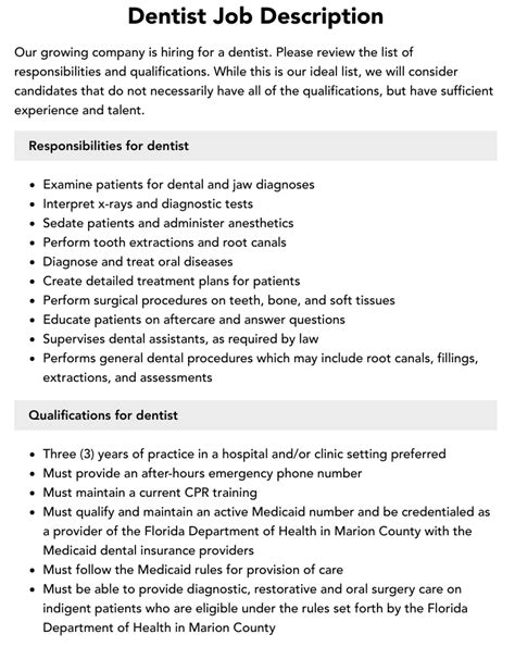 Dentist Job Description Velvet Jobs
