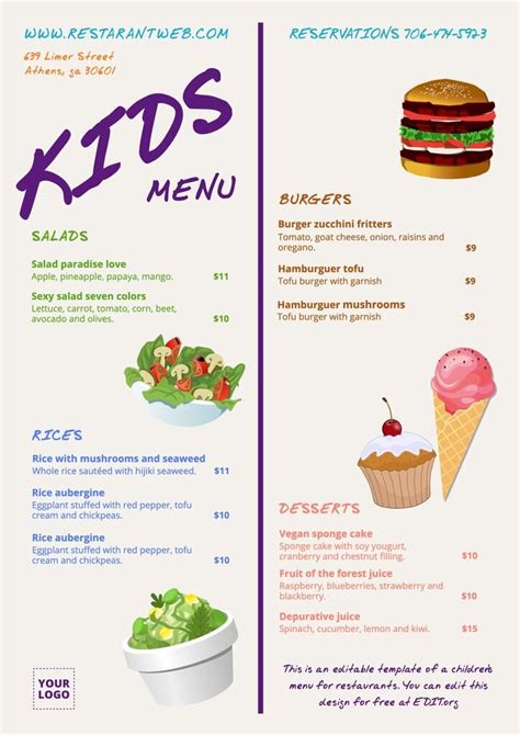 Kids Menu Templates For Cafes And Restaurants