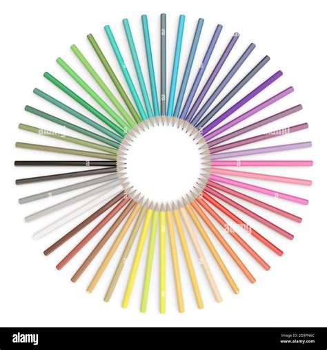 Set Of Colored Pencils Arranged In A Circle On White Background 3d