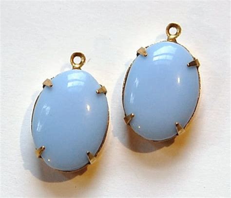 Vintage Opaque Light Blue Stone In 1 Loop Brass Setting Etsy
