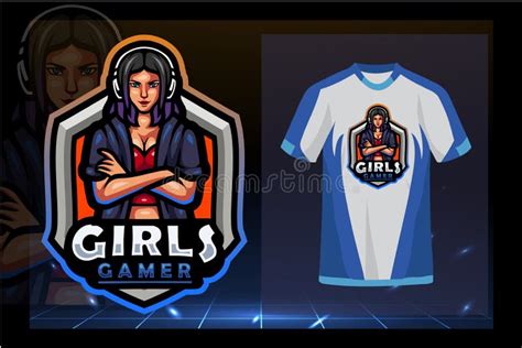 Girls Gamer Mascot Esport Logo Design Stock Illustration