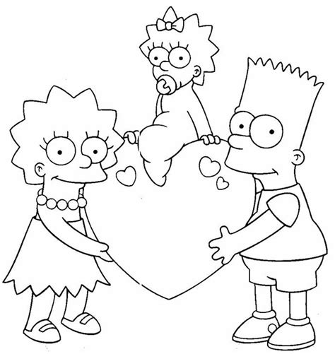 Bart Lisa Maggie Los Simpsons San Valention Para Dibujar Y Colorear