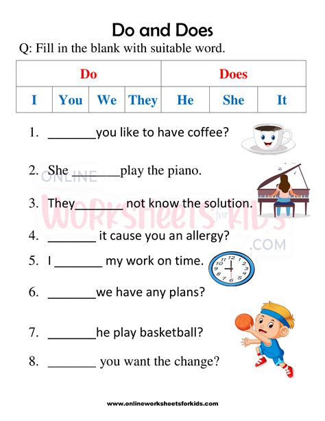 Do And Does Worksheets For Grade 1 8