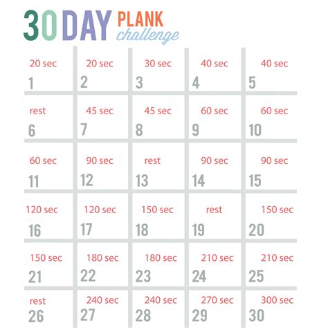 30 Day Plank Challenge Free Printable