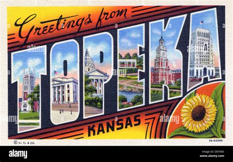 Greetings From Topeka Kansas Postcard 1937 Artist Unknown Stock