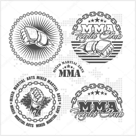 Mma Mixed Martial Arts Emblem Badges Vector Set — Stock Vector