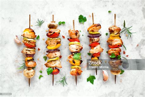 Grilled Vegetable And Chicken Skewers Stock Photo Download Image Now