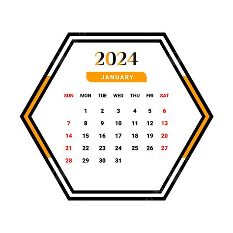Kalender Bulan Januari 2024 Dengan Bentuk Unik Berwarna Kuning Dan
