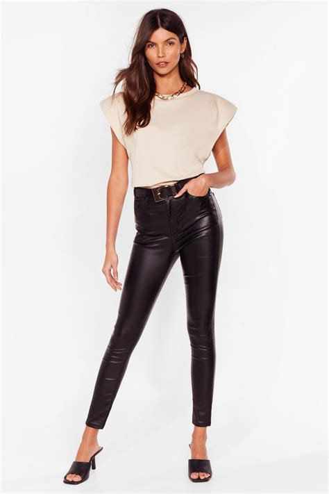 Faux Leather Coated High Waisted Skinny Jeans Nasty Gal