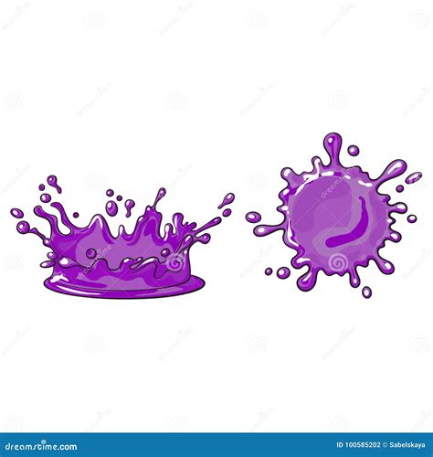 Vector Cartoon Purple Juice Drop Splash Set Stock Vector Illustration