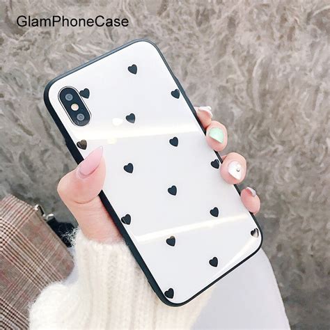 Glamphonecase White Love Heart Glass Phone Case For Iphone 6 6s 6plus 7