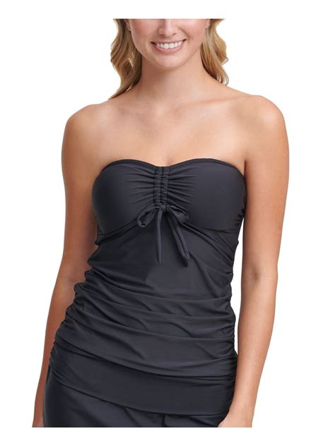 Dkny Womens Black Stretch Ruched Bandeau Removable Cups Convertible