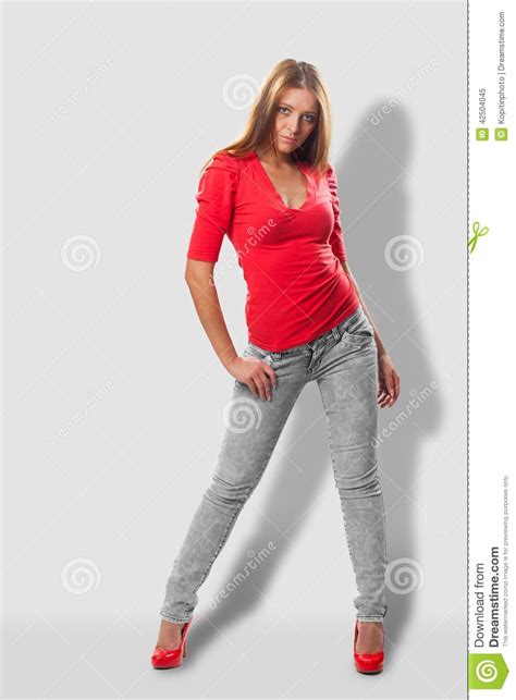 Beautiful Girl In Red Shirt Stock Image Image Of Makeup Beautiful