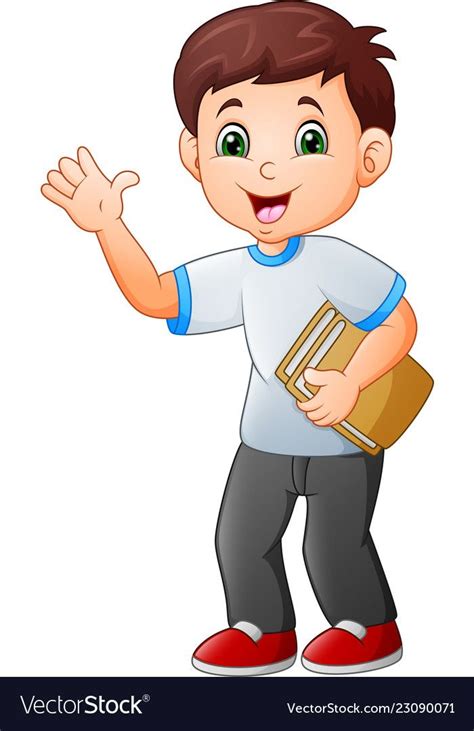 Cartoon Little Boy Holding Book Royalty Free Vector Image School