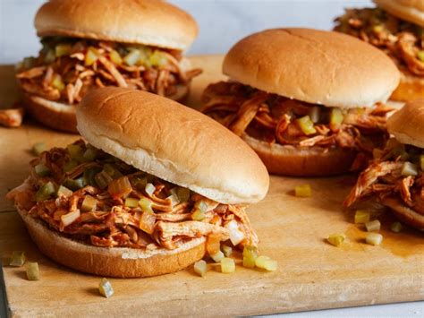 Place a handful or two of fresh mixed greens onto your plate and top with some of the barbecue pulled chicken. Shredded, Saucy BBQ Chicken Sammies Recipe | Rachael Ray ...