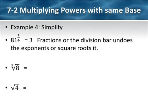 Ppt 7 2 Multiplying Powers With Same Base Powerpoint Presentation