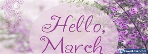 Hello March Purple Flowers Seasonal Facebook Cover