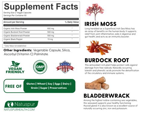 Irish Sea Moss 1600mg Organic Supplement With Bladderwrack And Burdock