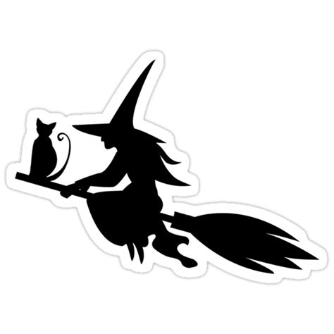Silhouette Of The Witch Cat Flying On The Broom Stickers By Kioto