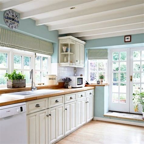 Ice Blue Country Kitchen With Cream Cabinetry Blue Country Kitchen