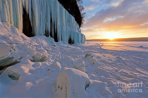 Grand Island Ice Curtains At Sunrise Near Munising Michigan Photograph