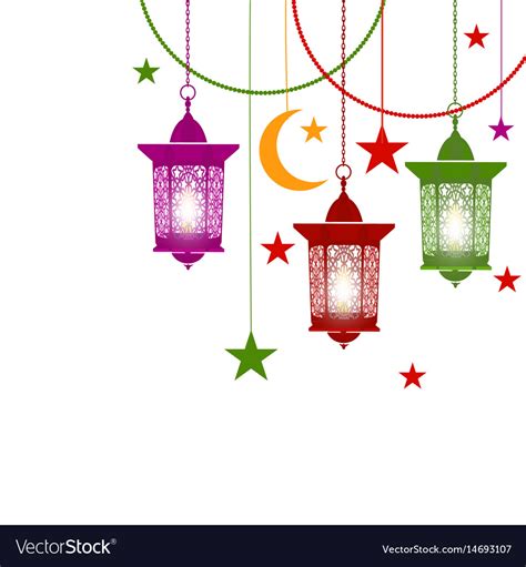Ramadan Kareem Colorful Lanterns In Oriental Vector Image
