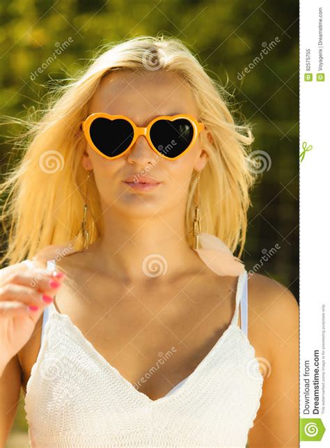 Beautiful Blonde Girl In Sunglasses Outdoor Stock Image Image Of