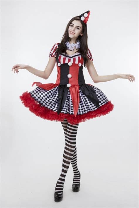 2017 New Arrival Sexy Funny Circus Girls Clown Cosplay Costume Magician Queen Lace Dress