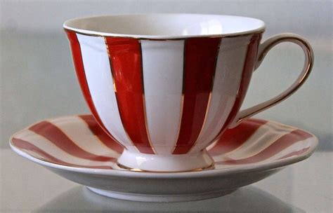 Grace S Teaware Footed Cup Saucer Set Red White Gold Stripe In New