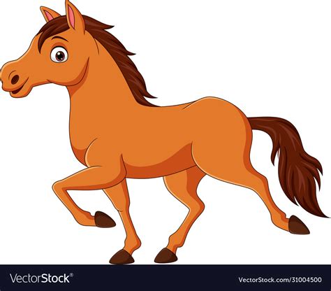 Cartoon Brown Horse Running On White Background Vector Image