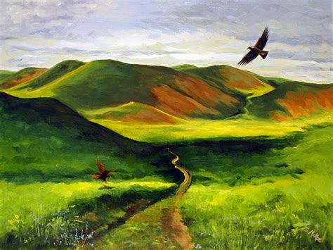 Golden Eagles On Green Grassland Painting By Suzanne Mckee Pixels