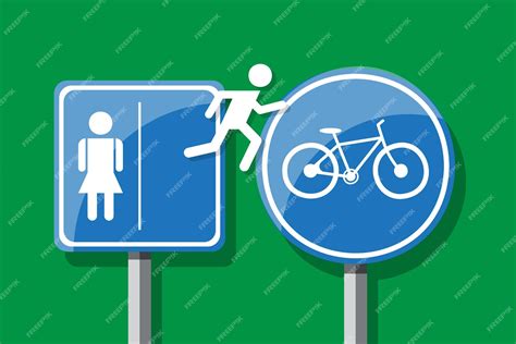 Premium Vector Pictogram Of A Man From A Restroom Sign Jumping Onto A Bike Path Sign Flat